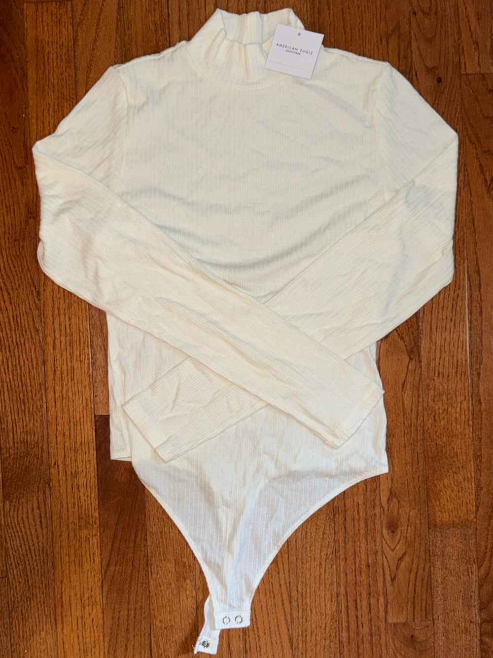 American Eagle Outfitters Cream Ribbed Long-Sleeve Bodysuit